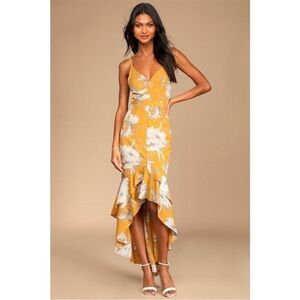 Lulu's Mustard Floral High Low Dress